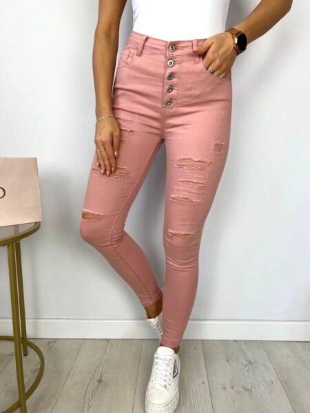 Rožiniai elastingi džinsai